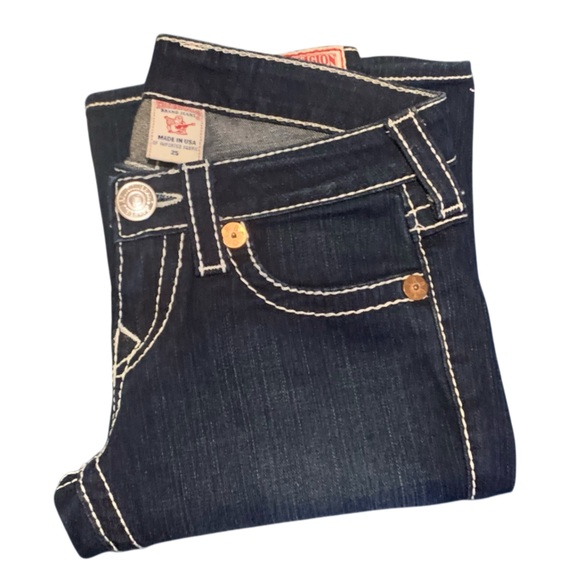 True Religion Women’s Joey Big T Twisted Flare Dark Denim Jeans - Size 25 NWOT - Picture 4 of 12